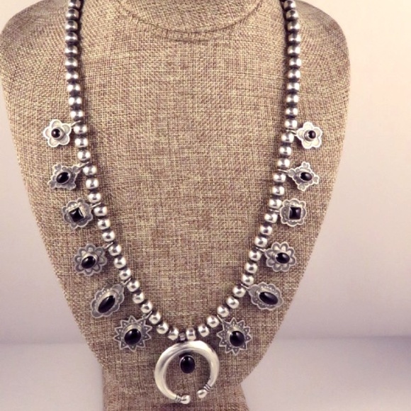 Vintage Jewelry - D Lucas Sterling/Onyx Squash Blossom